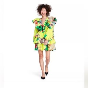 Christopher John Rogers x Target Yellow Floral Long Sleeve Ruffle Dress Size 2